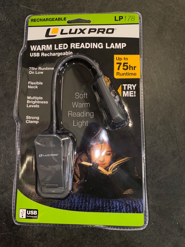 Photo 2 of LUXPRO Bright 16 Lumen Rechargeable Reading LED Lamp - Portable Reading Light for 75 Hours of Use - Lightweight LED with Padded Book Clamp and Flexible Neck - Built-In Batteries