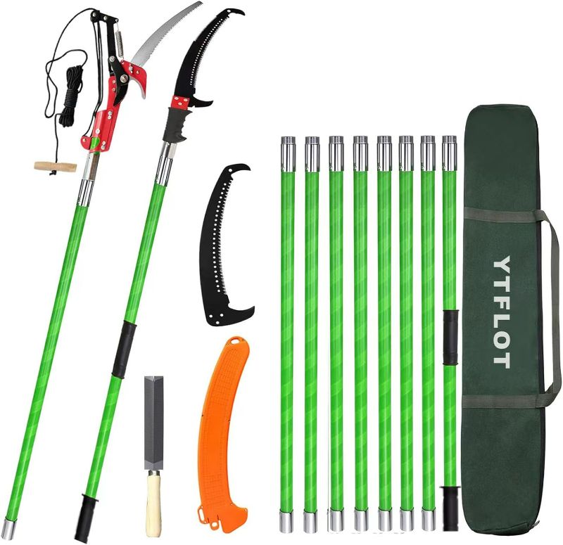 Photo 1 of Pole Saws For Tree Trimming 26 Feet Manual Pole Saw Tree Trimmers Tree Pruner Extendable Tree Pole Saw Green