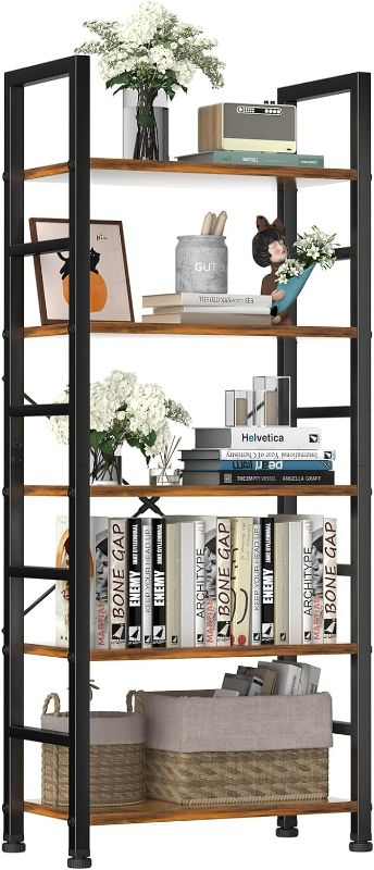 Photo 1 of DUMOS 5 Tiers Bookshelf, Tall Bookcase Storage Shelves Organizer, Classically Modern Book Shelf for CDs/Movies/Books, Industrial Book Shelves for Home Office, Living Room, Kitchen, Bedroom, Brown