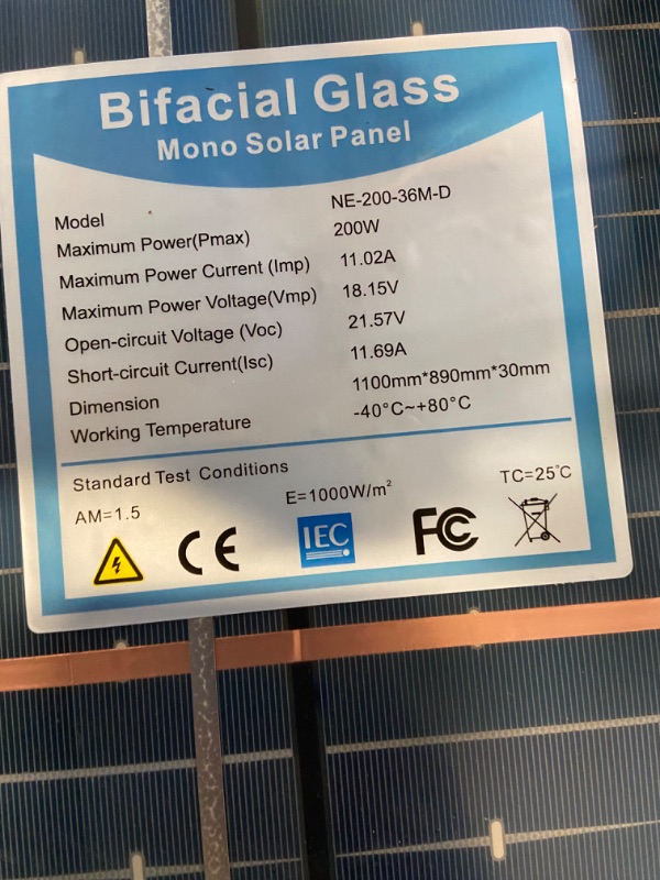 Photo 4 of Bifacial 200 Watt Solar Panel, 12V 200W 10BB Monocrystalline Solar Panel Panel High Efficiency Module Monocrystalline Technology Work with Charger for RV Camping Home Boat Marine Off-Grid