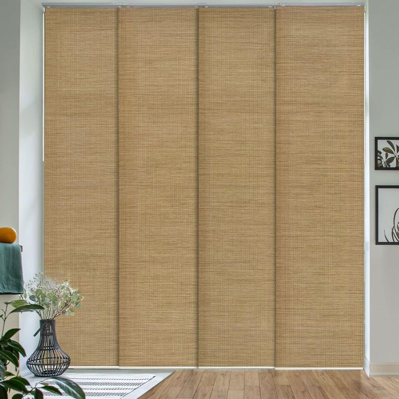 Photo 1 of GoDear Design Adjustable Vertical Blinds, 45.8"-86" W, Up to 96" H, Extendable Panel Track for Sliding Closet Doors, Trimmable Woven Panel Curtains, Pecan