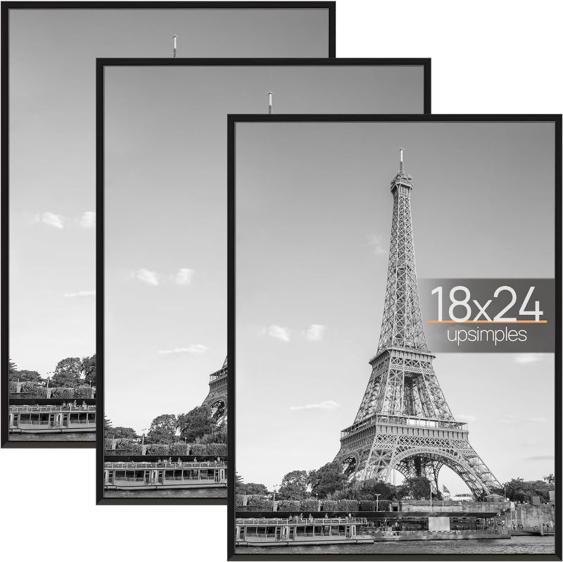 Photo 1 of upsimples 18x24 Frame Black 3 Pack, Poster Frames 18 x 24 for Horizontal or Vertical Wall Mounting, Scratch-Proof Wall Gallery Photo Puzzle Frame