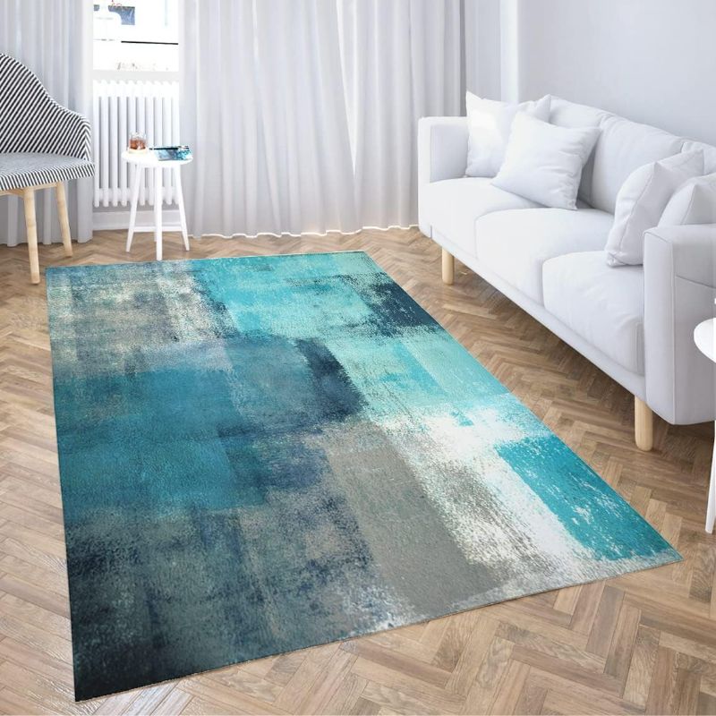 Photo 1 of Non-Slip Area Rugs Turquoise and Grey Abstract Art Home Decor Rugs Carpet for Classroom Living Room Bedroom Dining Kindergarten Room 5'x7'