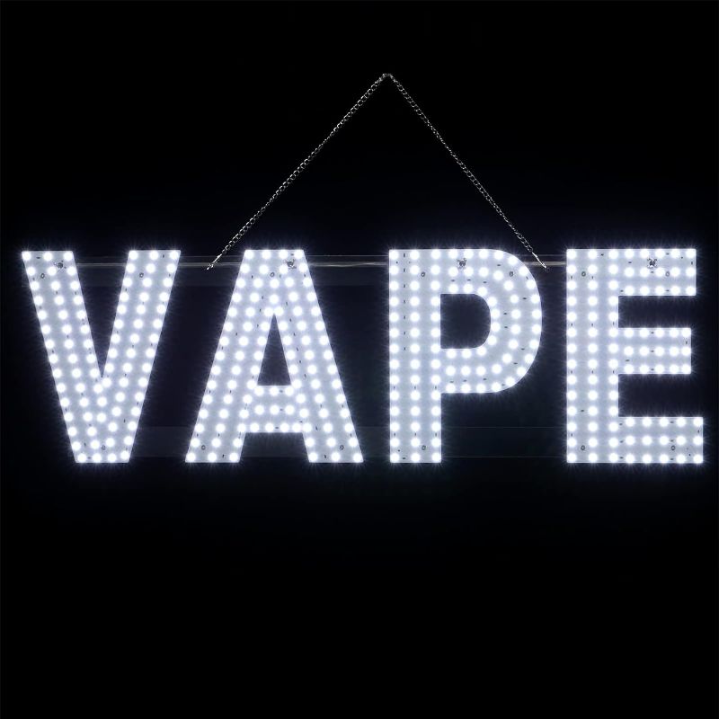 Photo 1 of 30"x10" Large LED VAPE Sign for Smoke Shops, Super Bright Unique Design VAPE Sign with Hanging Installation, High Visibility VAPE Sign for Stores Retail Shops Window (White)