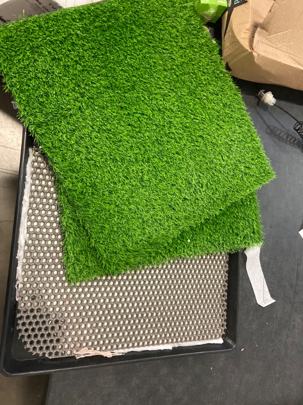Photo 2 of Dog  Pad With Tray Arificial Grass Patch for Dogs Potty Tray Fake Grass for Dogs to Pee On Turf with Tray for Litter Box Puppy Potty Training Collect Pet Pee Outdoor and Indoor Use