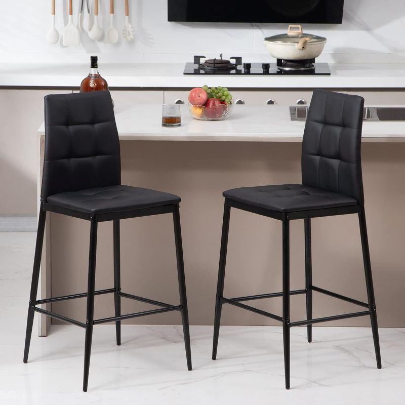 Photo 1 of Bacyion 26 Inch Faux Leather Bar Stools, Set of 2, Black