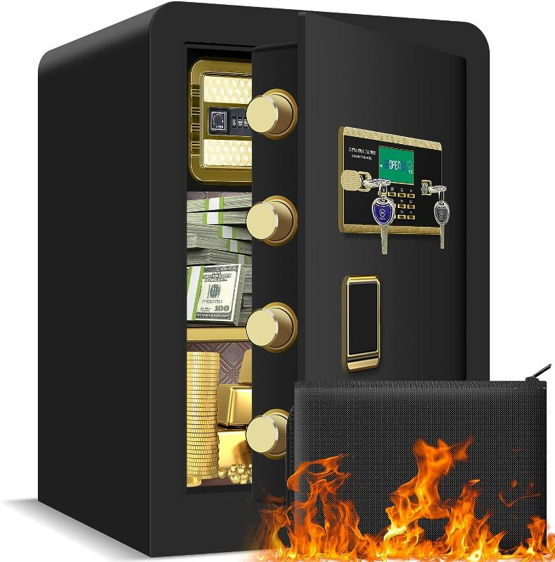 Photo 1 of 2.6 Cu ft Large Fire proof Safe Boxes for Home Documents, Digital Security Safe Box with Combination Lock and Removable Shelf, Personal Safe for Home Firearm Medicine Money Documents Valuables