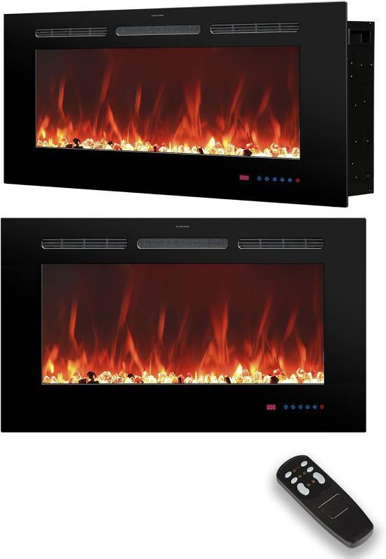 Photo 1 of Electric Fireplace 30 inch Wide, Wall Mounted Fireplace Inserts Electric Heater, 13 * 13 Flame Effects Like Real Flame, Low Noise, Timer & Thermostat Setting, 750W/1500W, Black