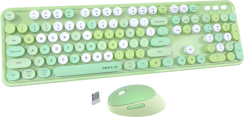 Photo 1 of UBOTIE Colorful Computer Wireless Keyboards Mouse Combos, Typewriter Flexible Keys Office Full-Sized Keyboard, 2.4GHz Dropout-Free Connection and Optical Mouse (Green-Colorful)
