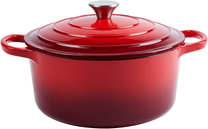 Photo 1 of 6 Quart Enameled Cast Iron Dutch Oven with Lid - Big Dual Handles - Oven Safe up to 500°F - Classic Round Pot for Versatile Cooking Red