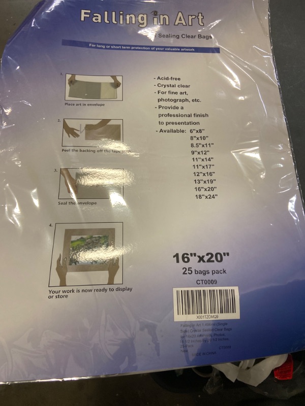 Photo 2 of Falling in Art Acid Free 1.496mil (Single Side) Crystal Sealed Clear Bags for 16x20 Art Prints, Photos, 16 1/2 Inches by 20 1/2 Inches, 25-Pack