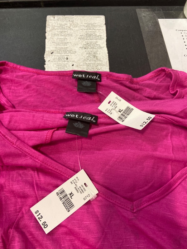 Photo 3 of  (EXTRA LARGE) Wet Seal Women Hot Pink V Neck T-Shirt Short Sleeve Lightweight Casual Top 2 Pack