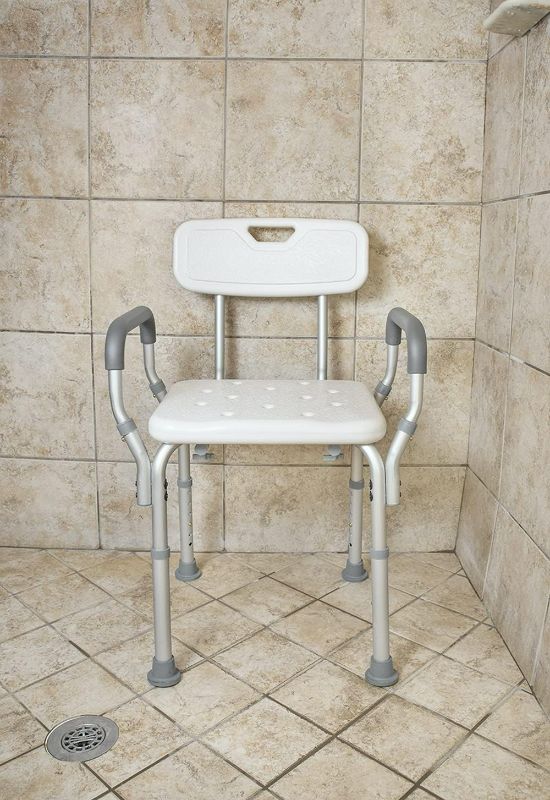 Photo 1 of Height Adjustable Shower and Bath Bench with Padded Arms, Contoured Back and Textured Shower Chair Seat