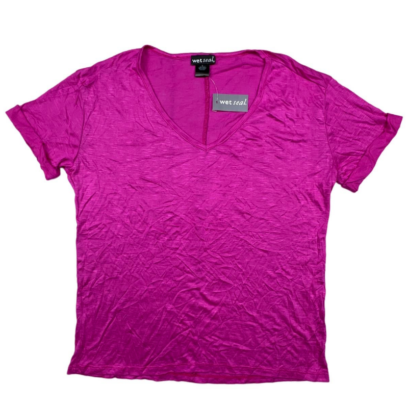 Photo 1 of (MEDIUM) Wet Seal Women Hot Pink V Neck T-Shirt Short Sleeve Lightweight Casual Top 2 Pack