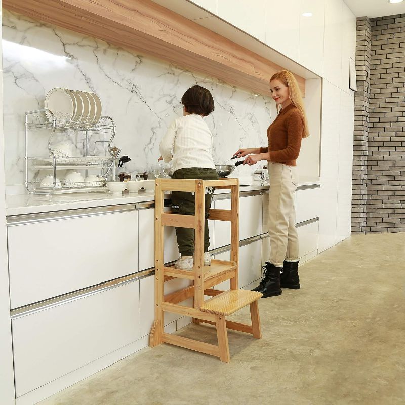 Photo 1 of SDADI Adjustable Height Kitchen Step Stool,Kids Learning Stool,Mothers' Helper LT05N Natural