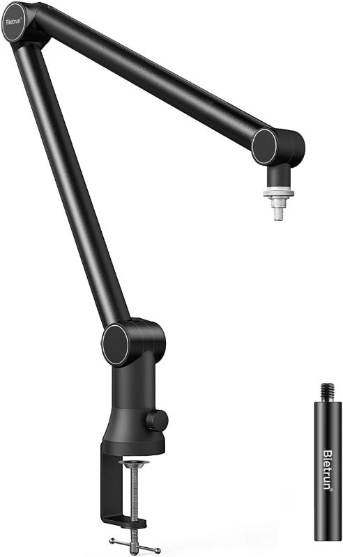 Photo 1 of Mic Arm Desk Mount(Longer)for Shure SM7B/MV7/Blue Yeti/Snowball/AT2020 Mic?Others,Bietrun Universal Pro-Heavy Duty Metal Mic Boom Arm Stand with 3/8" to 5/8" Adapter,Hidden Cable Trough,Headset Hook