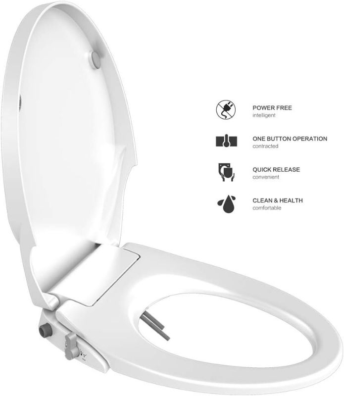 Photo 1 of Toilet Seat Bidet Seat with Self Cleaning Dual Nozzles Non electric Separated Rear & Feminine Cleaning Natural Water Spray, soft close toilet seat,Easy DIY Installation