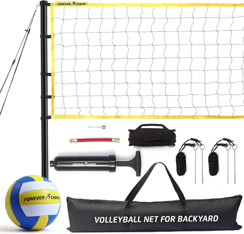 Photo 1 of Volleyball Net Outdoor - Includes 32x3 Feet Regulation Size Net, 8.5-Inch PU Volleyball, Carrying Bag, Boundary Lines, Steel Poles & Pump - Volleyball Net for Backyard, Beach, or Pool