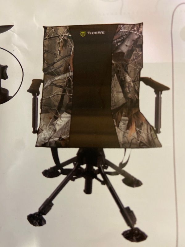 Photo 1 of TideWe Hunting Chair With Seat Cover, 360 Degree Silent Swivel Blind Folding Chair, 4 Legs Adjustable Height Hunting Seats with Armrest, Portable Comfortable Stable Ground Hunting Cha