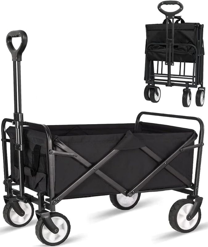 Photo 1 of Collapsible Foldable Wagon, Beach Cart Large Capacity, Heavy Duty Folding Wagon Portable, Collapsible Wagon for Sports, Shopping, Camping (Black)
