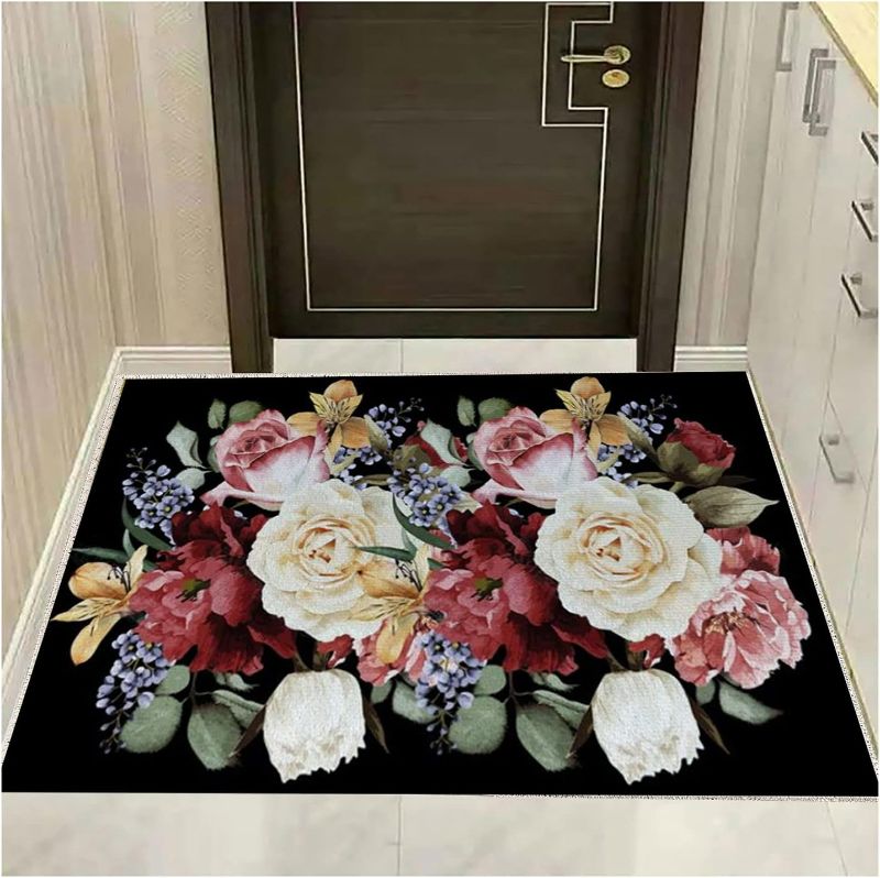 Photo 1 of Indoor Door Mat,Floral Pattern Funny Rugs Outdoor Front Doormat Non Slip Washable Spring Flower Welcome Mats for Entrance Kitchen Laundry Bathroom 2 ft x 3 ft