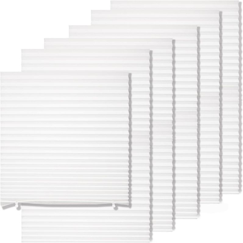 Photo 1 of MYshade 6 Pack Temporary Light Filtering Paper Shades for Windows,Paper Pleated Blinds with Adhesive,No Tools No Drilling Free Cut Size Paper Room Darkening Shades(White, 36" W x 72" H)