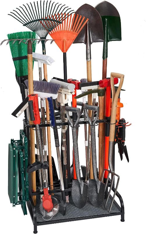 Photo 1 of Garden Tool Organizer for Garage, Garden Tool Rack, Yard Tool Storage, Tool Organizers and Storage, Garden Tool Stand up to 55 Long-Handled Tools, for Garage, Shed, Outdoor, Black