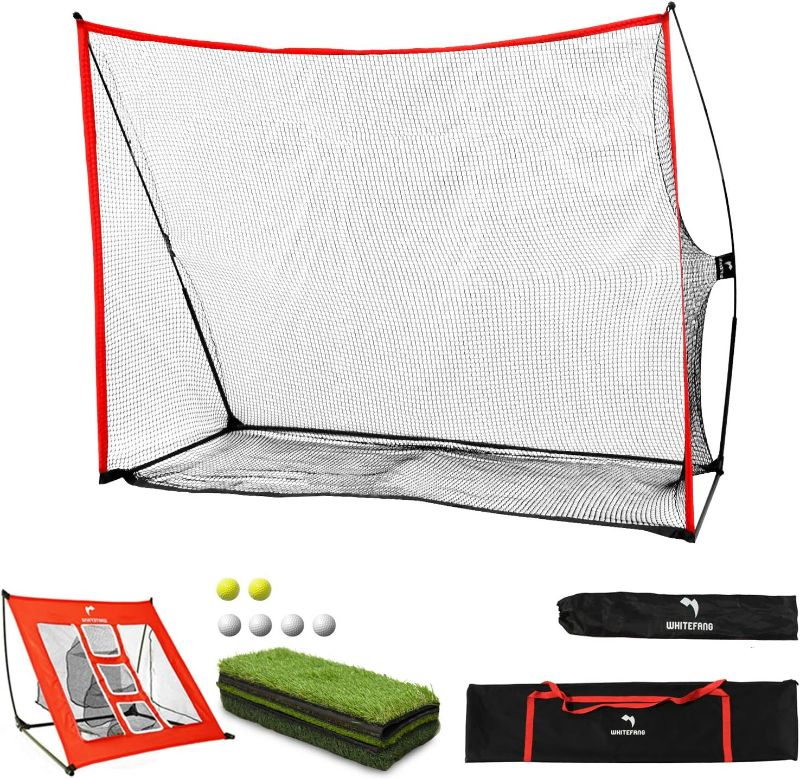 Photo 1 of Golf Net Bundle Golf Practice Net 10x7 feet with Golf Chipping Nets Golf Hitting Mat & Golf Balls Packed in Carry Bag for Backyard Driving Indoor Outdoor