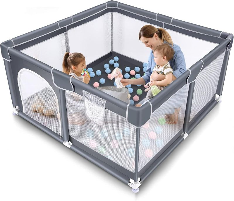 Photo 1 of Playpen for Toddler, 50”×50” Large Baby Playard, Indoor and Outdoor Kids Activity Center, Sturdy Safety Play Yard with Soft Breathable Mesh