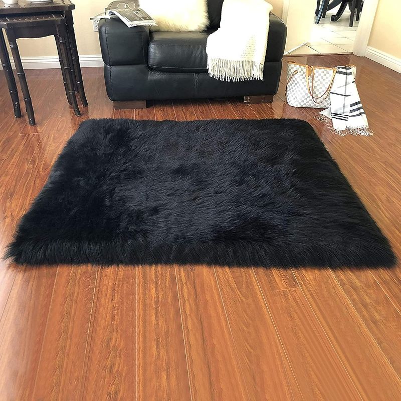 Photo 1 of LAMBZY '' Lena Collection '' Faux Sheepskin Super | Soft Hypoallergenic Rectangular Area Rug | Plush Fur Premium Shag (5'x8',150x240cm, Black)