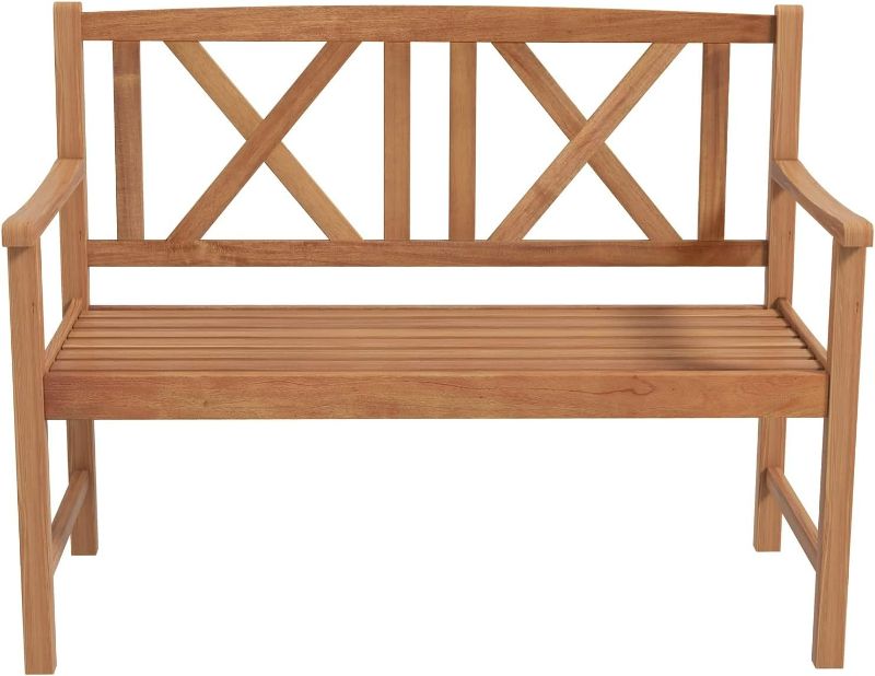 Photo 1 of Patio Garden Bench Loveseat - 2-Person Acacia Wood Bench with Armrest, Backrest, Sturdy Frame, 800lbs Capacity, Outside Park Bench for Patio, Yard, Front Porch, Outdoor Garden Bench, Natural