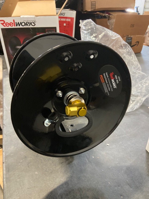 Photo 2 of REELWORKS Air-Hose-Reel Retractable Hand Crank Reel 3/8" Inch x 50' Feet 300 PSI / 20 BAR Heavy Duty Steel Construction Locking Spring Max Working Pressure (Hose Not Included)
