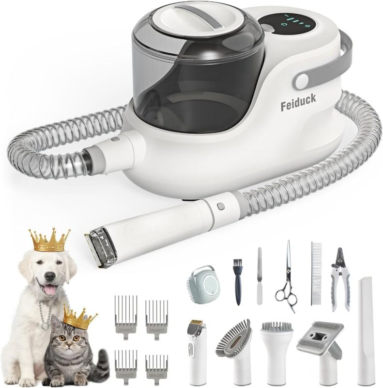 Photo 1 of Dog Grooming Kit,Pet Grooming Vacuum Suction 99% Pet Hair,2.5L Large Capacity,Dog Air Clipper Vacuum with 12 Grooming Tools,Home and Car Cleaning Grey