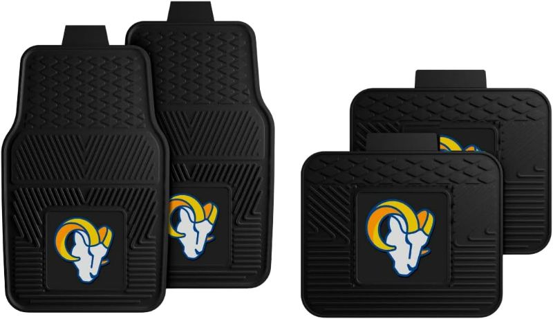 Photo 1 of Fanmats Los Angeles Rams Set of 4 Car Mats for Cars, SUV, Pickups - All Weather Technology Protection, Deep Reservoir Design, Universal Fit - 3D NFL Team Logo - 29”x17” Front - 14” x 17” Rear Mat
