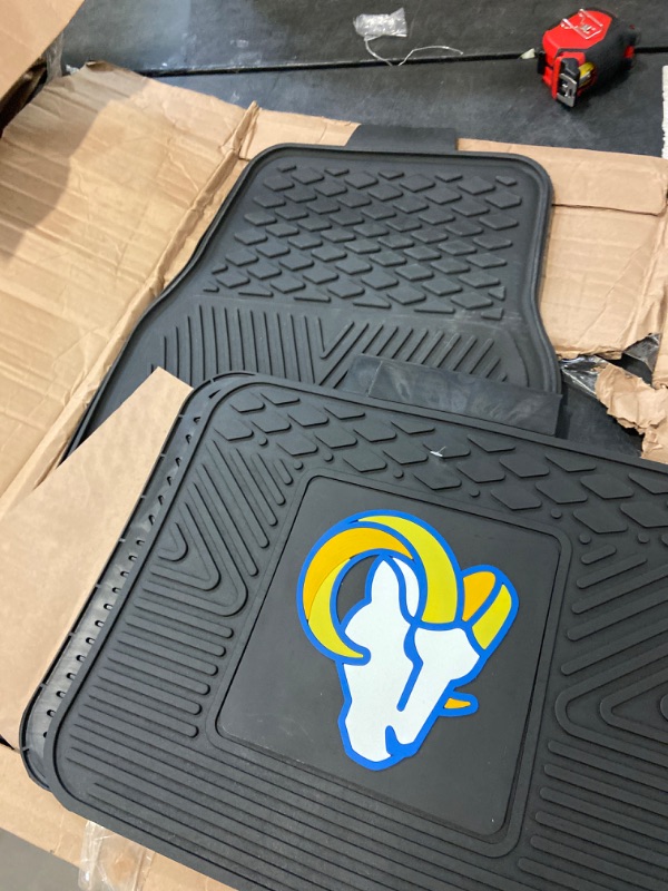 Photo 2 of Fanmats Los Angeles Rams Set of 4 Car Mats for Cars, SUV, Pickups - All Weather Technology Protection, Deep Reservoir Design, Universal Fit - 3D NFL Team Logo - 29”x17” Front - 14” x 17” Rear Mat
