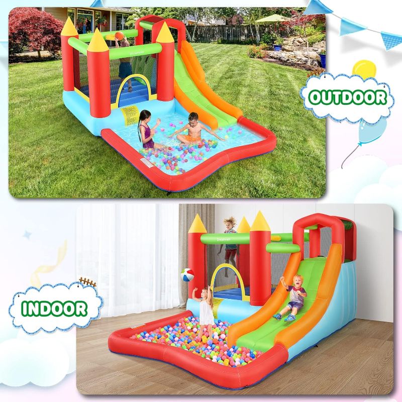 Photo 2 of Wesoky Inflatable Bounce House Water Slide for kids, 10 in 1 Inflatable Water Park Bouncy House with 580W Blower, Sprinkler, Water Gun, Trampoline, Blow up Water Slides for Kids Backyard Jumper