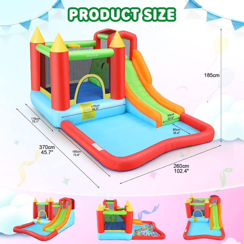 Photo 3 of DREAMVAN Inflatable Bounce House with Blower, Bouncy Castle/Waterslide & Pool for Wet Dry Combo, Perfect for Toddlers, Kids, Children