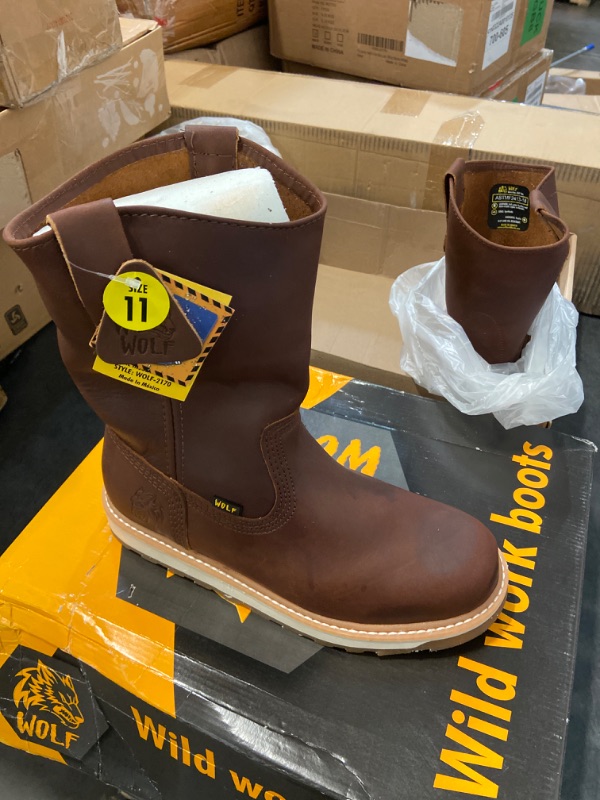 Photo 2 of WOLF Work Boot | 100% Waterproof Genuine Cowhide Mexican Leather | Slip & Oil Resistant | Insulated | Non-Slip Rubber | Dual Pullers | Construction Industrial | Compliant PPE