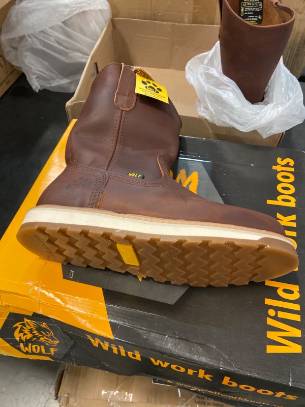 Photo 3 of WOLF Work Boot | 100% Waterproof Genuine Cowhide Mexican Leather | Slip & Oil Resistant | Insulated | Non-Slip Rubber | Dual Pullers | Construction Industrial | Compliant PPE