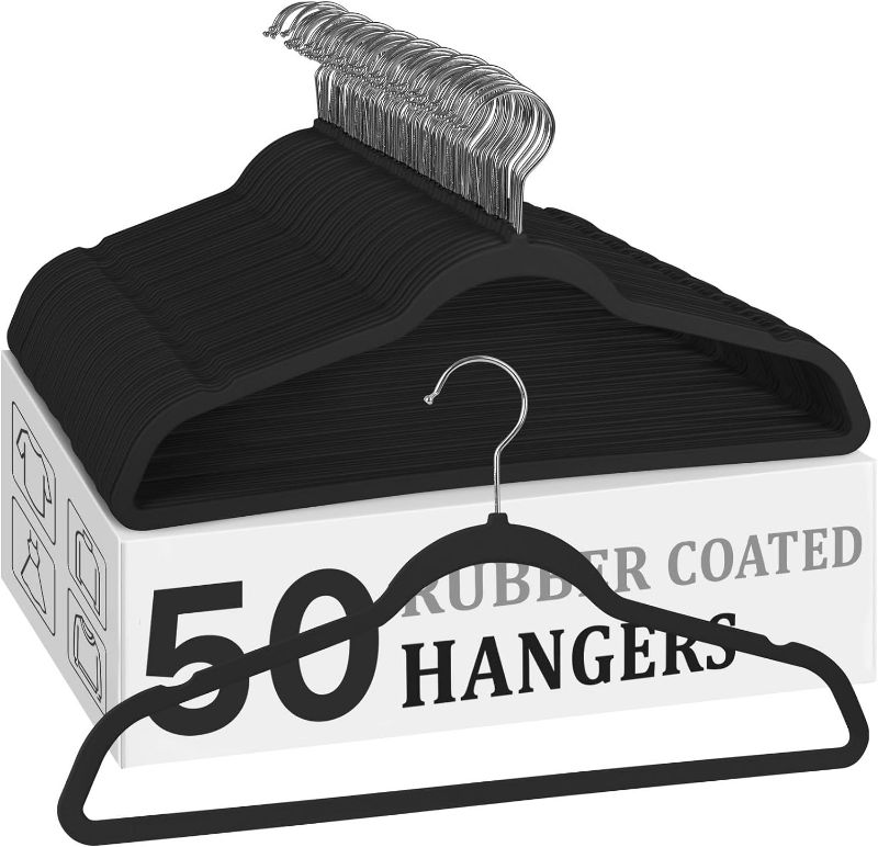 Photo 1 of Plastic Hangers 50 Pack Clothes Hangers Rubber Coated, 17.5 Inches Heavy Duty Slim Dorm Hangers for Coats, Dresses, Shirts, Black- Mom’s Choice Awards Winner