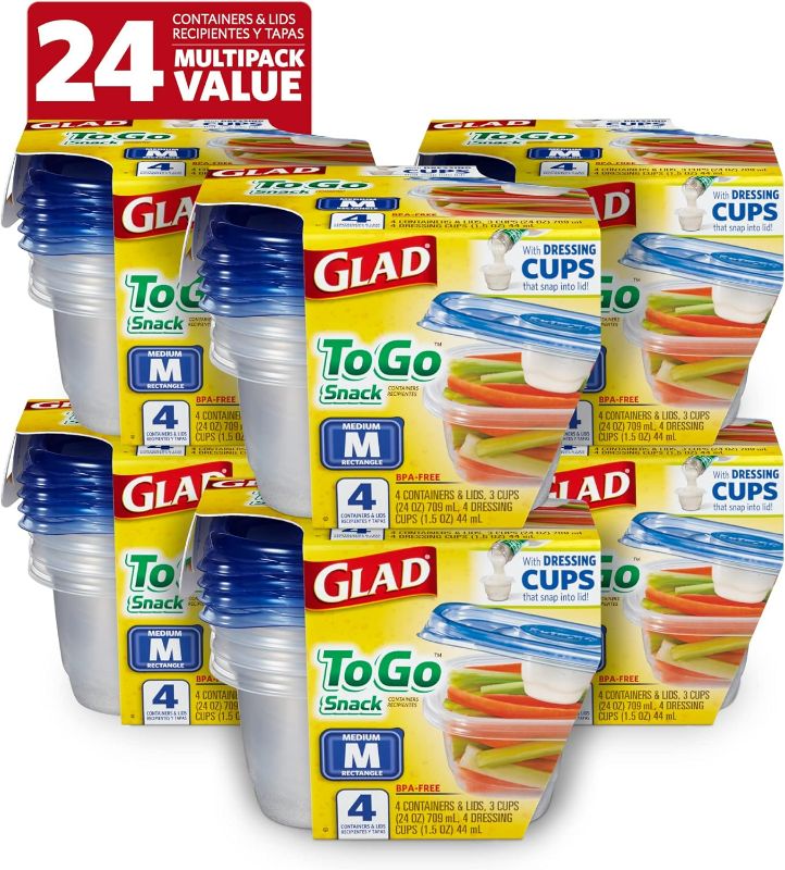 Photo 1 of Glad To Go Food Storage Containers | Medium 24 oz Containers for Food Storage from Strong and Sturdy Rectangle Containers in Standard Size, 4 Count - 6 Pack
