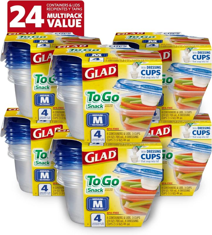 Photo 1 of Glad To Go Food Storage Containers | Medium 24 oz Containers for Food Storage from Strong and Sturdy Rectangle Containers in Standard Size, 4 Count - 6 Pack
