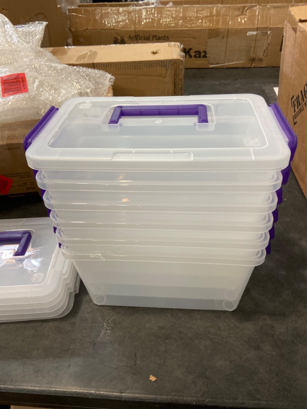 Photo 2 of IRIS USA 6Pack 5.4qt Stackable Storage Bin with Secure Buckle-up Lid, Clear/Violet