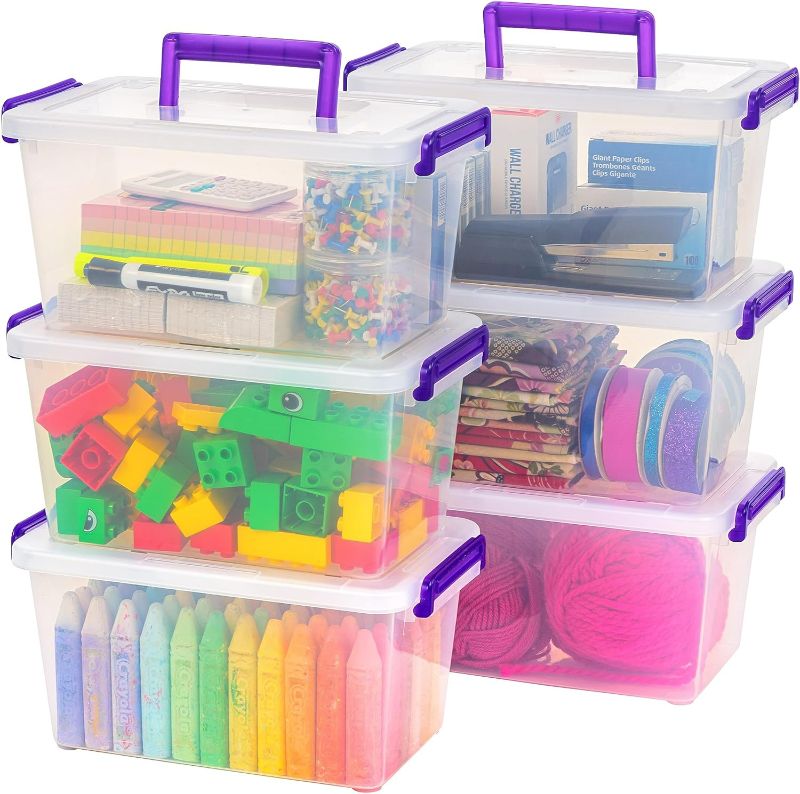 Photo 1 of IRIS USA 6Pack 5.4qt Stackable Storage Bin with Secure Buckle-up Lid, Clear/Violet