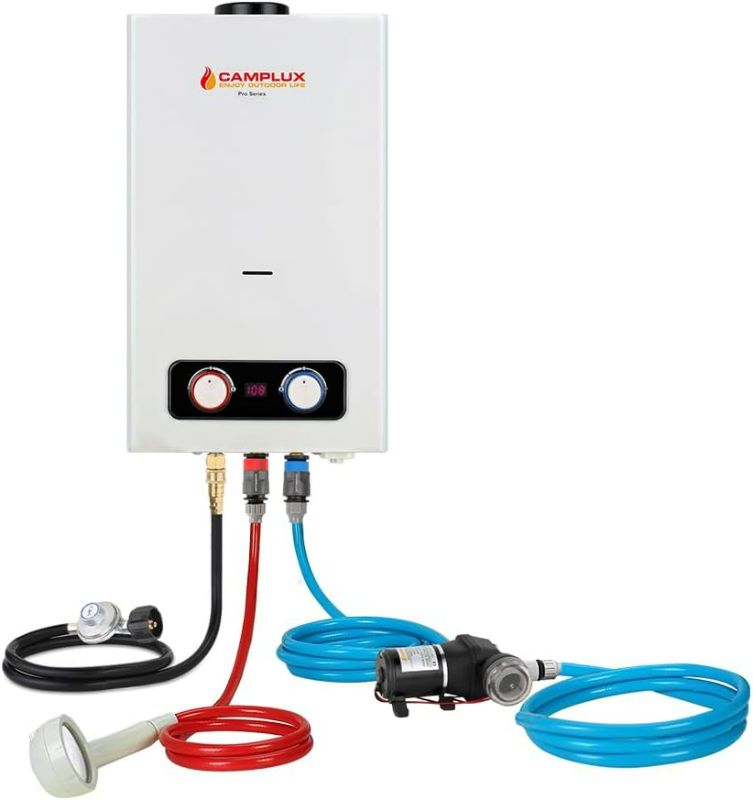 Photo 1 of Tankless Water Heater, Camplux 2.64GPM 68,000BTU Outdoor Propane Water Heater, Gas Water Heater with 3.3 GPM Water Pump & Pipe Strainer for Camping, Cabins
