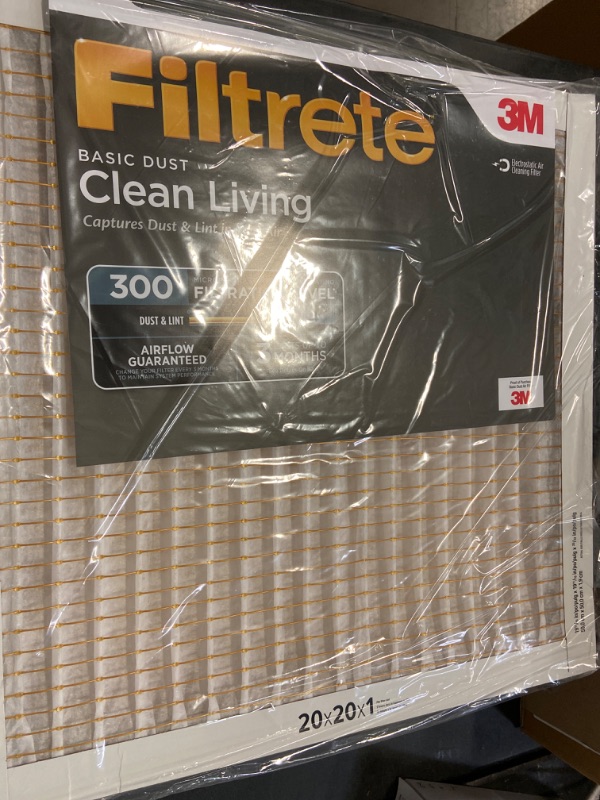 Photo 2 of Filtrete 20x20x1 Air Filter MPR 300 MERV 5, Clean Living Basic Dust, 6-Pack (exact dimensions 19.69x19.69x0.81)