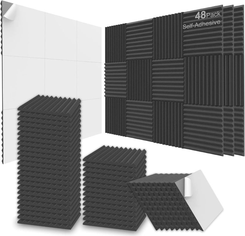 Photo 1 of Acoustic Foam Panels, 48 Pack 12x12x1 Inch  Soundproof Wall Panels Sound Absorbing Panel Treatment for Home Office Studio - Black
