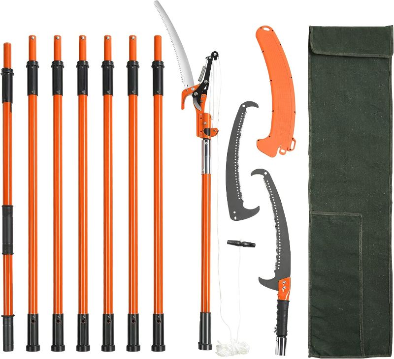 Photo 1 of VEVOR Manual Pole Saw, 7.3-27 ft Extendable Tree Pruner, Sharp Steel Blade and Scissors High Branches Trimming, Branch Trimmer with Lightweight 8 Fiberglass Handles, for Pruning Palms and Shrubs
