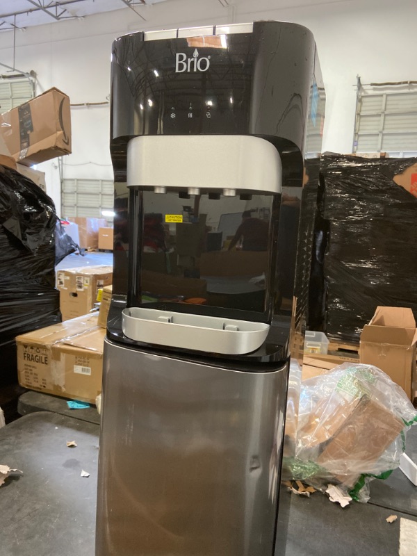 Photo 1 of Brio CLBL420V2 Bottom Loading Water Cooler Dispenser for 3 & 5 Gallon Bottles - 3 Temperatures with Hot, Room & Cold Spouts, Child Safety Lock, LED Display with Empty Bottle Alert, Stainless Steel