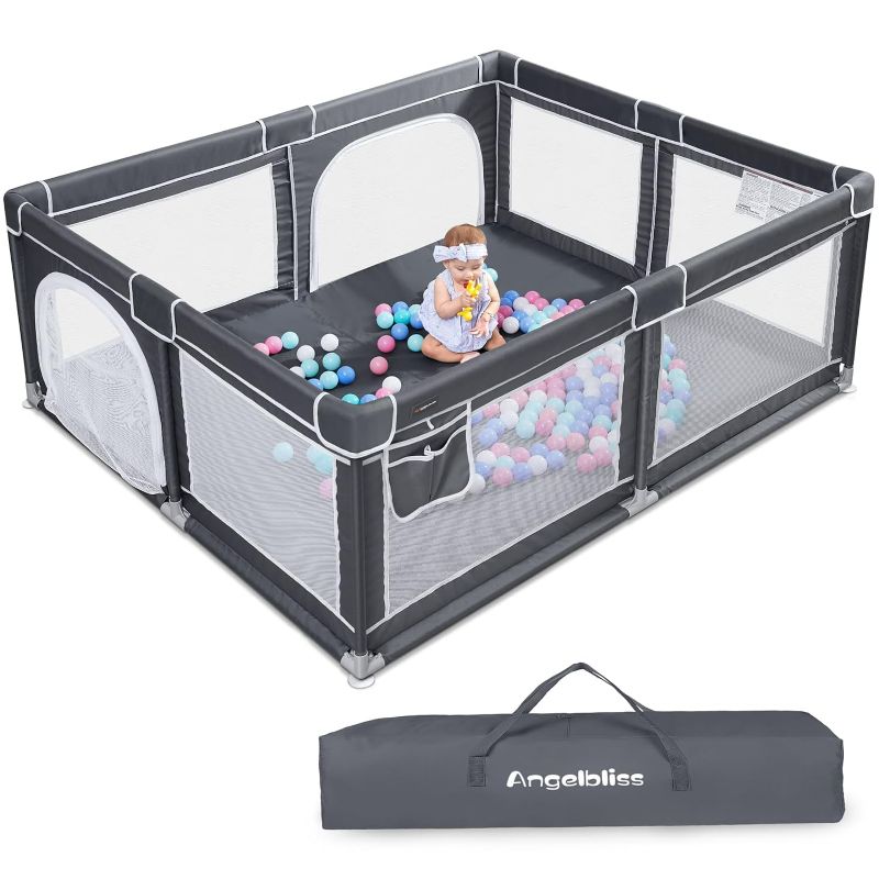 Photo 1 of ANGELBLISS Baby Playpen, Extra Large Playard, Indoor & Outdoor Kids Activity Center with Anti-Slip Base, Sturdy Safety Play Yard with Breathable Mesh, Kid's Fence for Toddlers(Dark Grey,79”x71”)
